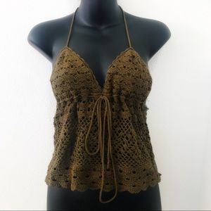 Floral Crochet Camo Green Halter Top